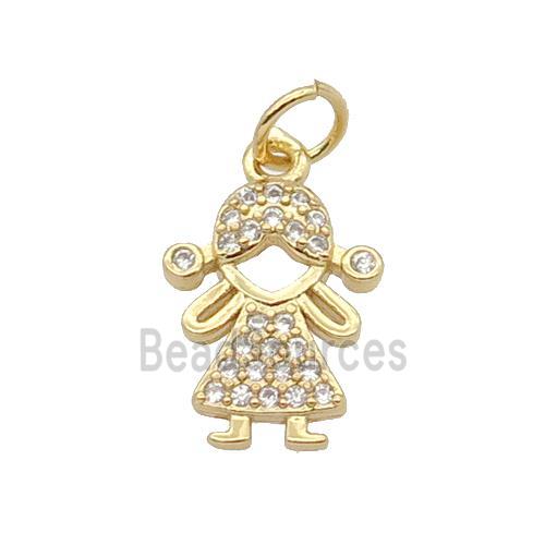 Copper Kids Girl Pendant Pave Zircon Gold Plated