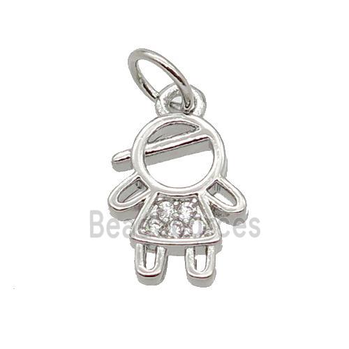 Copper Kids Girl Pendant Pave Zircon Platinum Plated