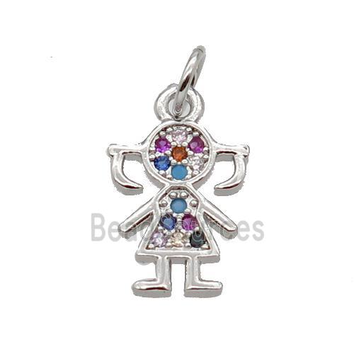 Copper Kids Girl Pendant Pave Zircon Platinum Plated