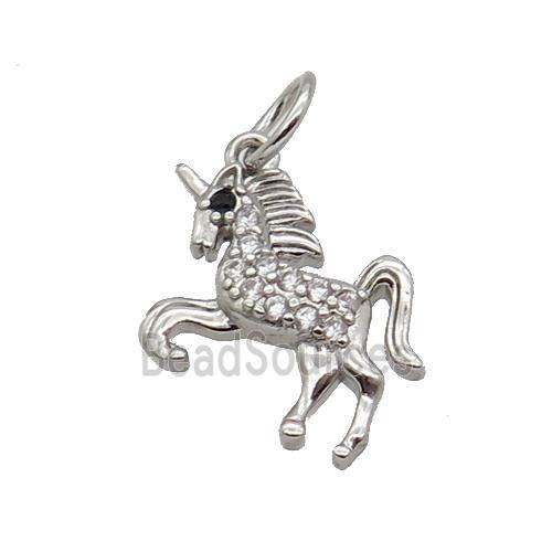 Copper Unicorn Pendant Pave Zircon Charm Platinum Plated