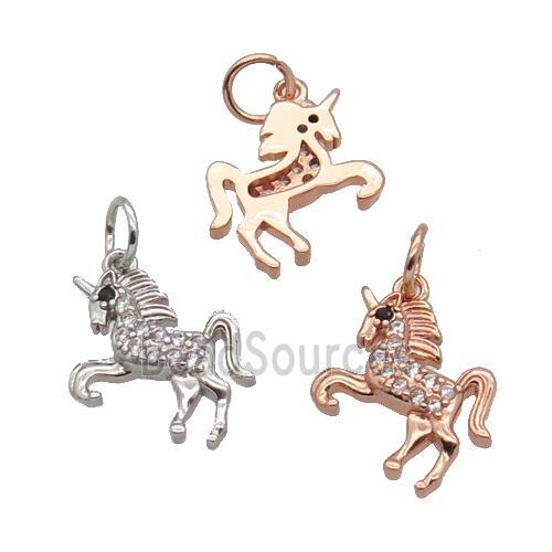 Copper Unicorn Pendant Pave Zircon Charm Mixed