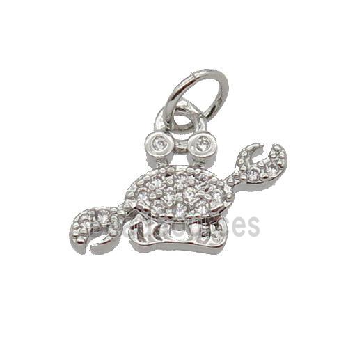 Copper Crab Pendant Pave Zircon Platinum Plated