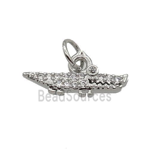 Copper Crocodile Pendant Pave Zircon Platinum Plated