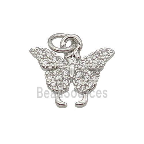 Copper Butterfly Pendant Pave Zircon Platinum Plated