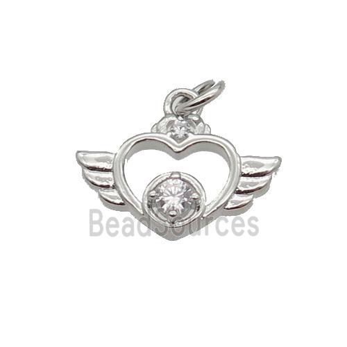 Copper Angel Wing Pendant Pave Zircon Heart Platinum Plated