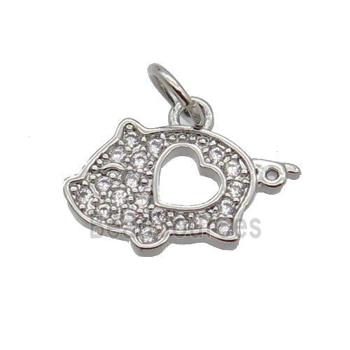 Copper Pig Pendant Pave Zircon Platinum Plated