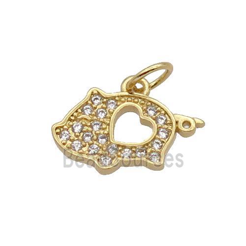 Copper Pig Pendant Pave Zircon Gold Plated