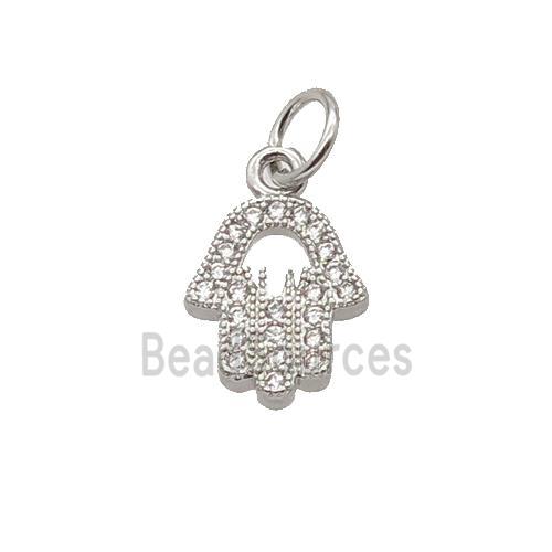 Copper Hamsahand Pendant Pave Zircon Platinum Plated