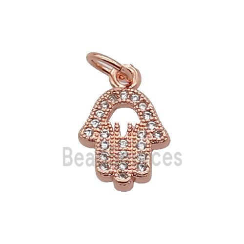 Copper Hamsahand Pendant Pave Zircon Rose Gold