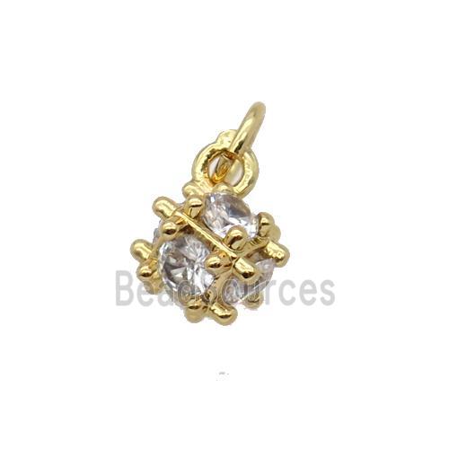 Copper Cube Pendant Pave Zircon Gold Plated