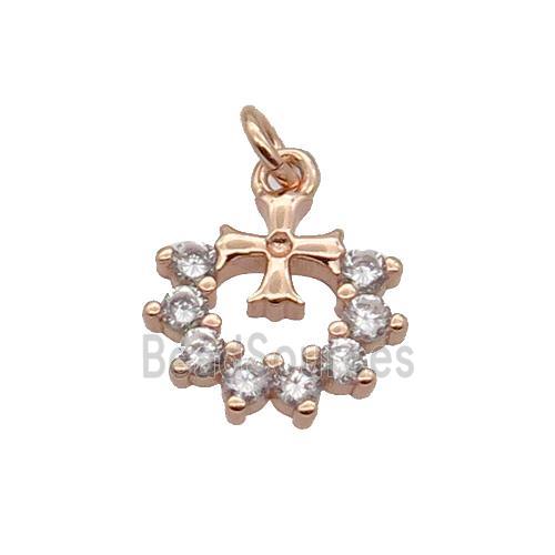 Copper Heart Cross Pendant Pave Zircon Rose Gold