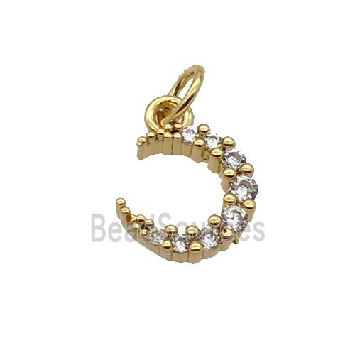 Copper Crescent Moon Pendant Pave Zircon Gold Plated