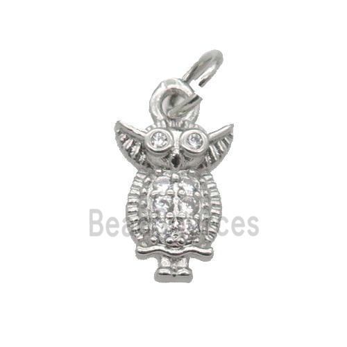 Copper Owl Pendant Pave Zircon Platinum Plated