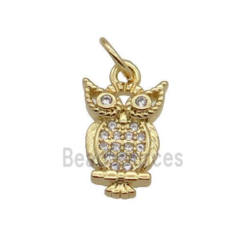 Copper Owl Pendant Pave Zircon Gold Plated