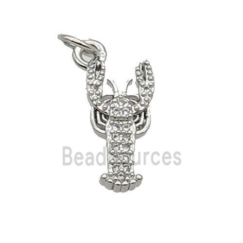 Copper Lobster Pendant Pave Zircon Platinum Plated