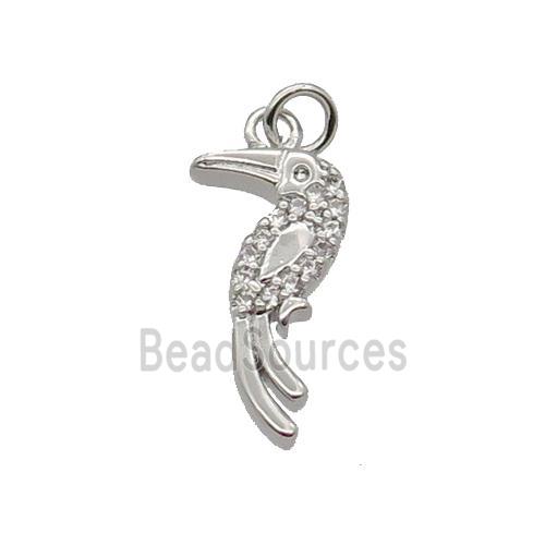 Copper Parrot Pendant Pave Zircon Birds Platinum Plated