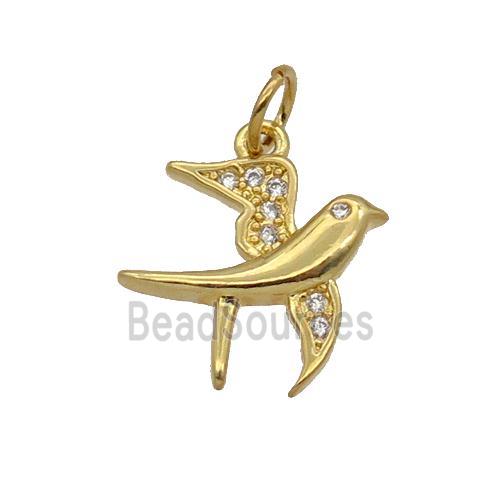 Copper Swallow Pendant Pave Zircon Birds Gold Plated