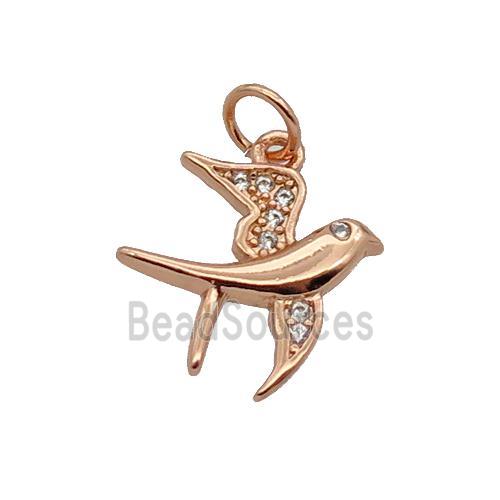 Copper Swallow Pendant Pave Zircon Birds Rose Gold