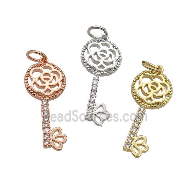 Copper Key Pendant Pave Zircon Mixed