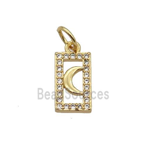 Copper Rectangle Pendant Pave Zircon Moon Gold Plated