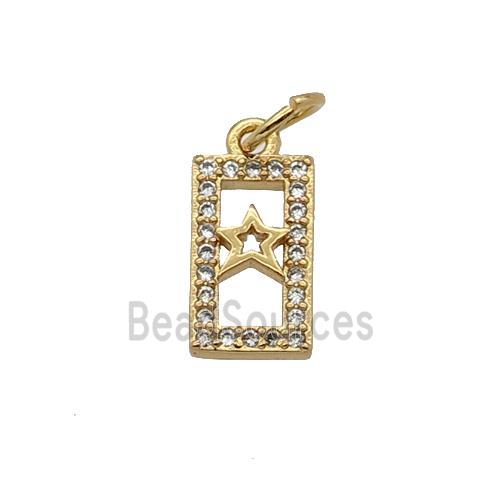 Copper Rectangle Pendant Pave Zircon Star Gold Plated