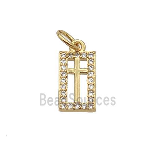 Copper Rectangle Pendant Pave Zircon Cross Gold Plated