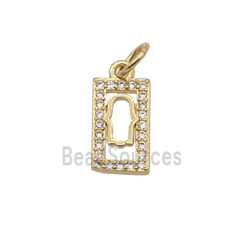 Copper Rectangle Pendant Pave Zircon Hamsahand Gold Plated