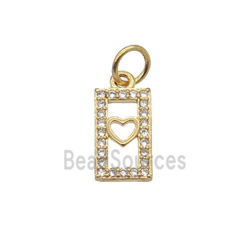 Copper Rectangle Pendant Pave Zircon Heart Gold Plated