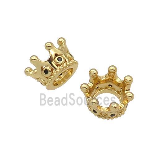 Copper Crown Beads Pave Zircon Gold Plated