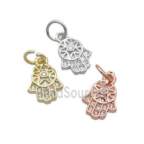 Copper Hamsahand Pendant Pave Zircon Mixed