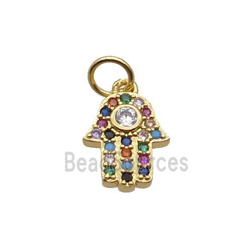 Copper Hamsahand Pendant Pave Zircon Gold Plated