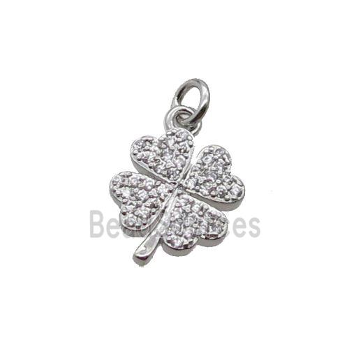 Copper Clover Pendant Pave Zircon Platinum Plated