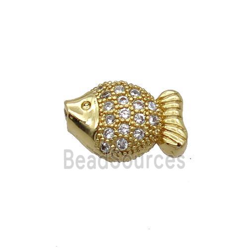 Copper Fish Beads Pave Zircon Gold Plated