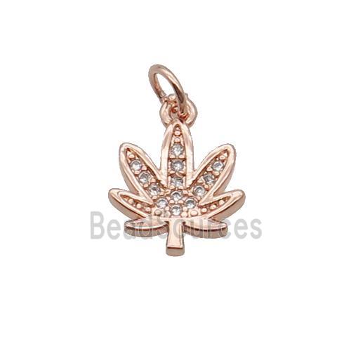 Copper Leaf Pendant Pave Zircon Rose Gold