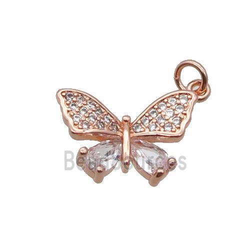 Copper Butterfly Pendant Pave Zircon Rose Gold