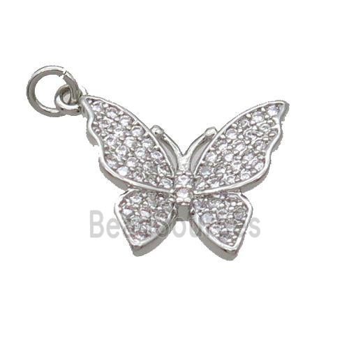 Copper Butterfly Pendant Pave Zircon Platinum Plated