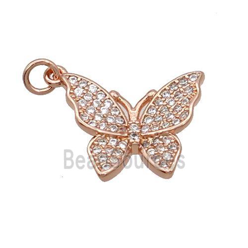 Copper Butterfly Pendant Pave Zircon Rose Gold