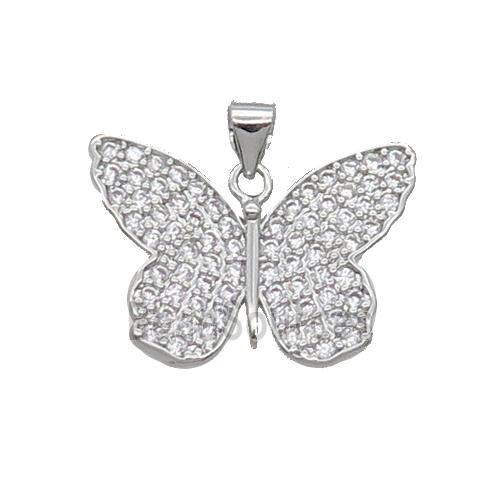 Copper Butterfly Pendant Pave Zircon Platinum Plated