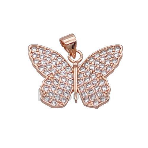 Copper Butterfly Pendant Pave Zircon Rose Gold