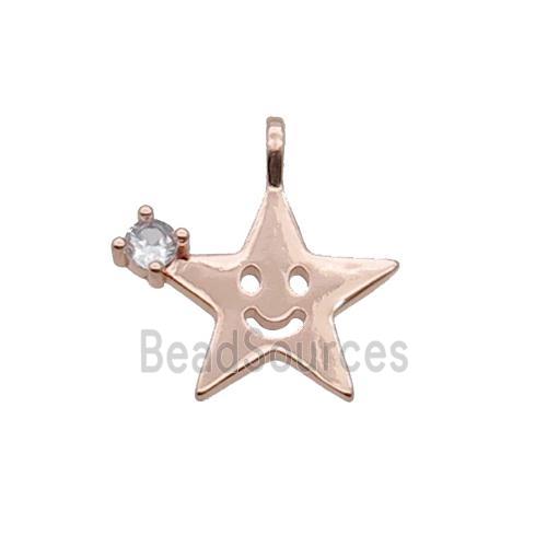 Copper Star Pendant Pave Zircon Smileface Rose Gold