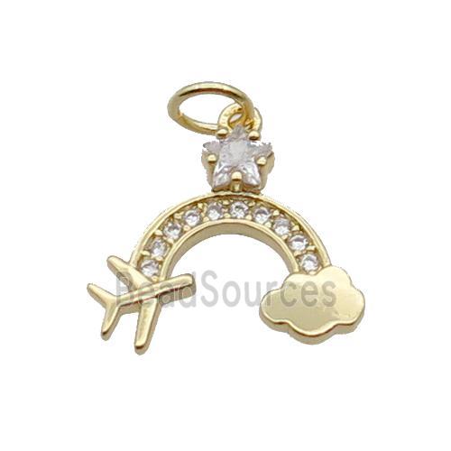 Copper Rainbow Pendant Pave Zircon Airplane Gold Plated