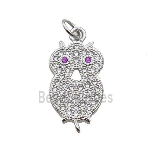 Copper Owl Pendant Pave Zircon Platinum Plated