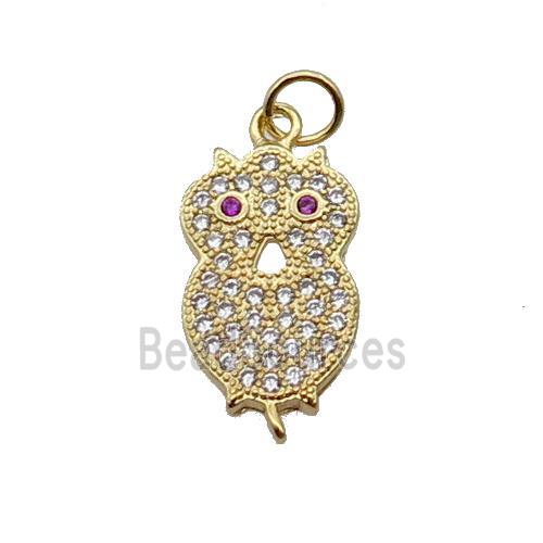 Copper Owl Pendant Pave Zircon Gold Plated