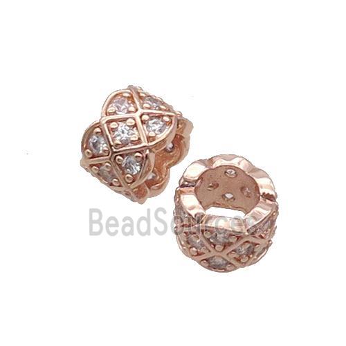 Copper Tube Beads Pave Zircon Large Hole Rose Gold