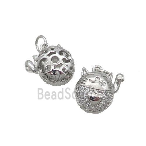 Copper Lucky Cat Pendant Pave Zircon Platinum Plated