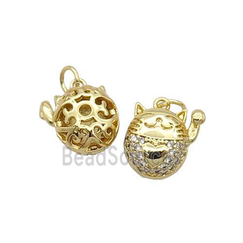 Copper Lucky Cat Pendant Pave Zircon Gold Plated