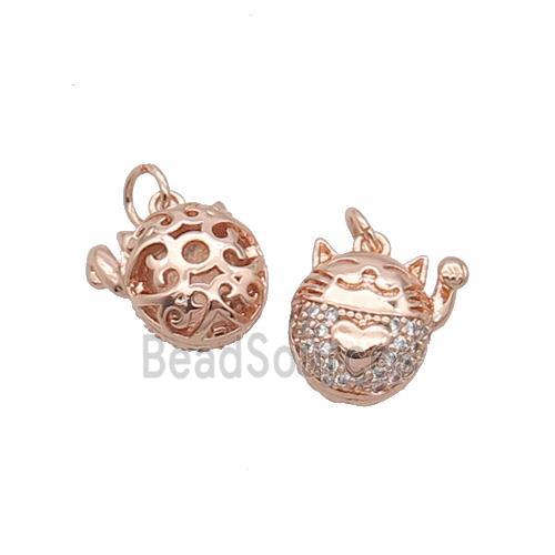 Copper Lucky Cat Pendant Pave Zircon Rose Gold