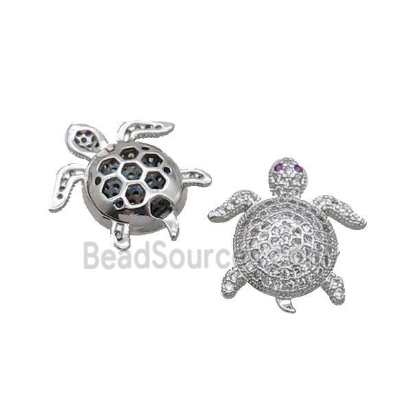 Copper Tortoise Beads Pave Zircon Platinum Plated