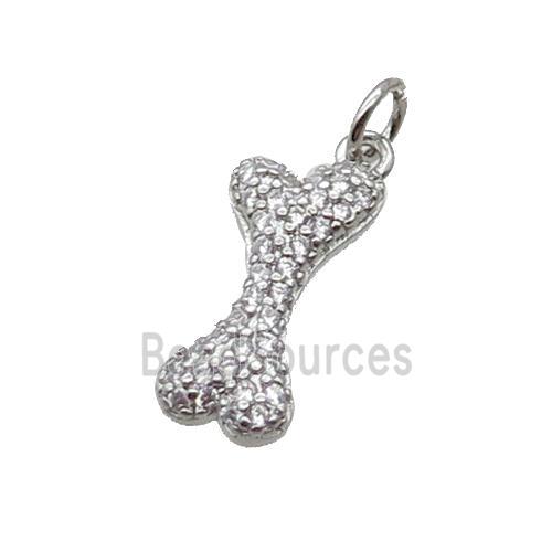 Copper DogBone Pendant Pave Zircon Platinum Plated