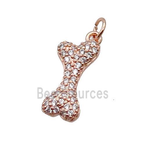 Copper DogBone Pendant Pave Zircon Rose Gold